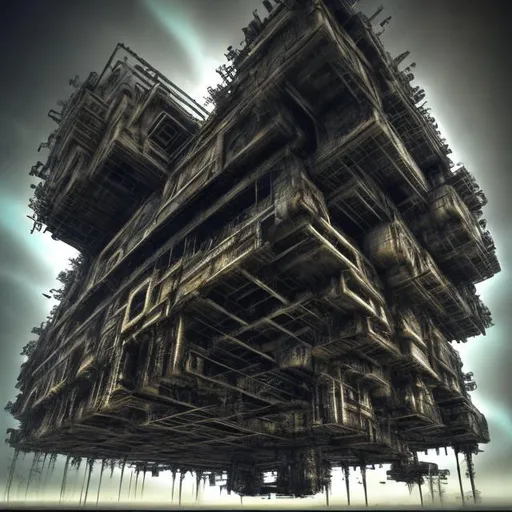Prompt: apocalyptical industrial fractal 
