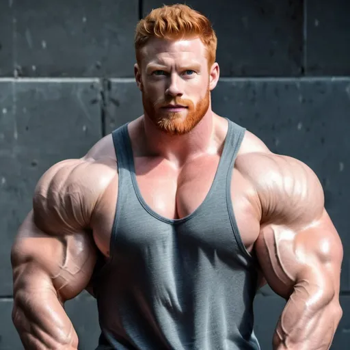 Prompt: Big huge giant strongest muscular mighty invincible super hero gay dream handsome daddy. Strong muscular man with giant size muscle. 30 inch arm. 100 inch chest. 200 kg. Tall. Big pumped chest, big muscular legs. Very wide shoulders, big round shoulders, strong, masculine, hairy, abs. Handsome, daddy, ginger. Strongest man alive. Chunky. Bulking. Realistic. Hottest man alive.