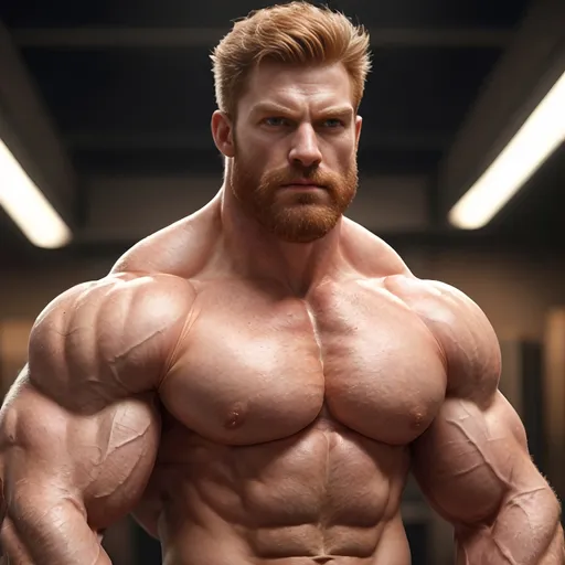 Prompt: Massive muscular hairy man in tight sport outfit, giant pecs and biceps, v-shaped with small waist, wide shoulders, elegant attire, ginger, masculine, bulging muscles, 8k quality, masculine, fantasy art, muscle morph, handsome, stylish lighting, realistic style, detailed facial features, intense gaze