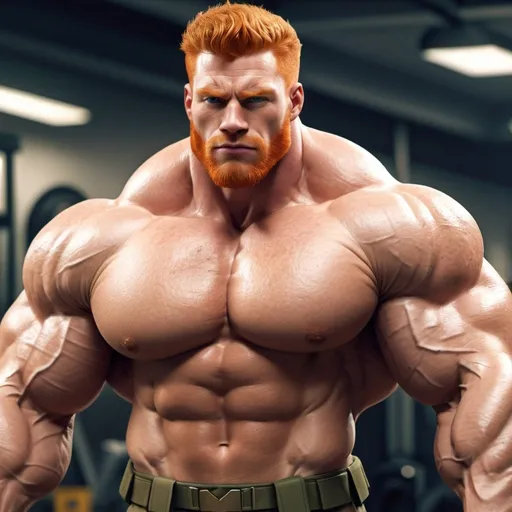 Prompt: Big huge massive muscular military hairy handsome ginger strong daddy, extra masculine, big pumped pecs, big chest, big biceps, muscle morph getting bigger, super hero, masculine, v shape, small waist, wide big shoulders, fit, ripped, big, digital art, close up, strong, short hairs, hairy body, tall, gay dream, big, 8k 