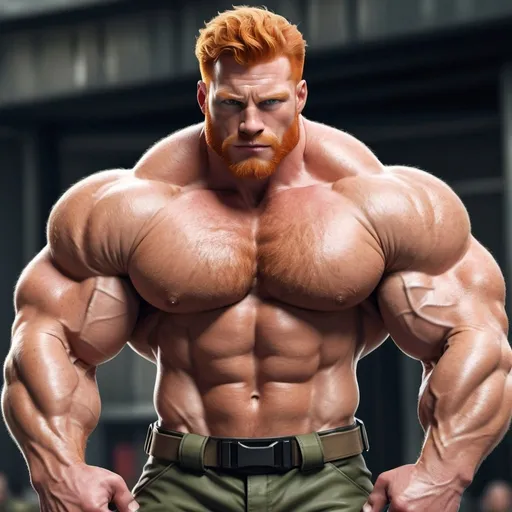 Prompt: Big huge massive muscular military hairy handsome ginger strong daddy, extra masculine, big pumped pecs, big chest, big biceps, muscle morph getting bigger, super hero, masculine, v shape, small waist, wide big shoulders, fit, ripped, big, digital art, close up, strong, short hairs, hairy body, tall, gay dream, big, 8k 