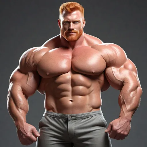 Prompt: sexiest huge strongest muscular realistic mighty bodybuilder, gay dream handsome daddy. Strong muscular man with giant size muscle. 100000 inch arm. 200000 inch chest. 800000000 kg. Tall. Big pumped chest, big muscular legs. Very wide shoulders, big round shoulders, strong, masculine, hairy, abs. Handsome, daddy, ginger. V shape, wide shouldersStrongest man alive. Chunky. Bulking. Fat. Realistic. Upper body view