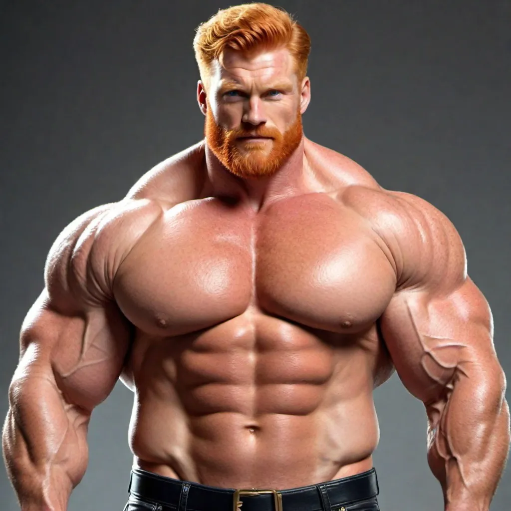 Prompt: Big huge extra iper ultra giant strongest muscular mighty super hero gay dream handsome daddy. Strong muscular man with giant size muscle. 100000 inch arm. 200000 inch chest. 800000000 kg. Tall. Big pumped chest, big muscular legs. Very wide shoulders, big round shoulders, strong, masculine, hairy, abs. Handsome, daddy, ginger. Strongest man alive. Chunky. Bulking. Fat. Realistic. Upper body view