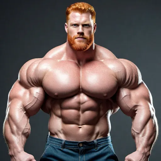 Prompt: strongest muscular super hero handsome daddy. Strong muscular man with giant size muscle. 100 inch arm. 200inch chest. 500 kg. Tall. Big pumped chest, big muscular legs. Very wide shoulders, big round shoulders, strong, masculine, hairy, abs. Handsome, daddy, ginger. Strongest man alive. Realistic. Hottest man alive.