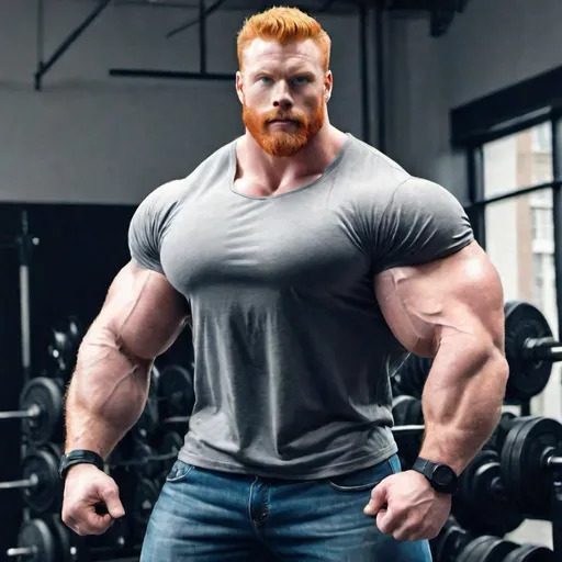 Prompt: Big huge giant strongest muscular mighty invincible super hero gay dream handsome daddy. Strong muscular man with giant size muscle. 100 inch arm. 200inch chest. 800 kg. Tall. Big pumped chest, big muscular legs. Very wide shoulders, big round shoulders, strong, masculine, hairy, abs. Handsome, daddy, ginger. Strongest man alive. Chunky. Bulking. Fat. Realistic. Hottest man alive.