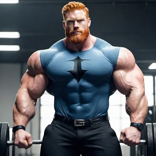 Prompt: Big huge giant strongest muscular mighty invincible super hero gay dream handsome daddy. Strong muscular man with giant size muscle. 100 inch arm. 200inch chest. 800 kg. Tall. Big pumped chest, big muscular legs. Very wide shoulders, big round shoulders, strong, masculine, hairy, abs. Handsome, daddy, ginger. Strongest man alive. Chunky. Bulking. Fat. Realistic. Hottest man alive.