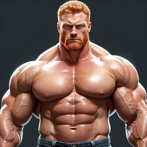 Prompt: Fake draw Big huge giant strongest muscular mighty invincible super hero gay dream handsome daddy. Comic style, digital painting. Strong muscular man with giant size muscle. 100000 inch arm. 200000 inch chest. 800000000 kg. Tall. Big pumped chest, big muscular legs. Very wide shoulders, big round shoulders, strong, masculine, hairy, abs. Handsome, daddy, ginger. Strongest man alive. Chunky. Bulking. Fat. Realistic. Hottest man alive.
