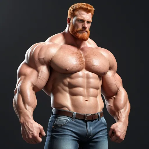 Prompt: Big sexiest huge extra iper ultra giant strongest muscular realistic mighty super hero gay dream handsome daddy. Strong muscular man with giant size muscle. 100000 inch arm. 200000 inch chest. 800000000 kg. Tall. Big pumped chest, big muscular legs. Very wide shoulders, big round shoulders, strong, masculine, hairy, abs. Handsome, daddy, ginger. V shape, wide shouldersStrongest man alive. Chunky. Bulking. Fat. Realistic. Upper body view