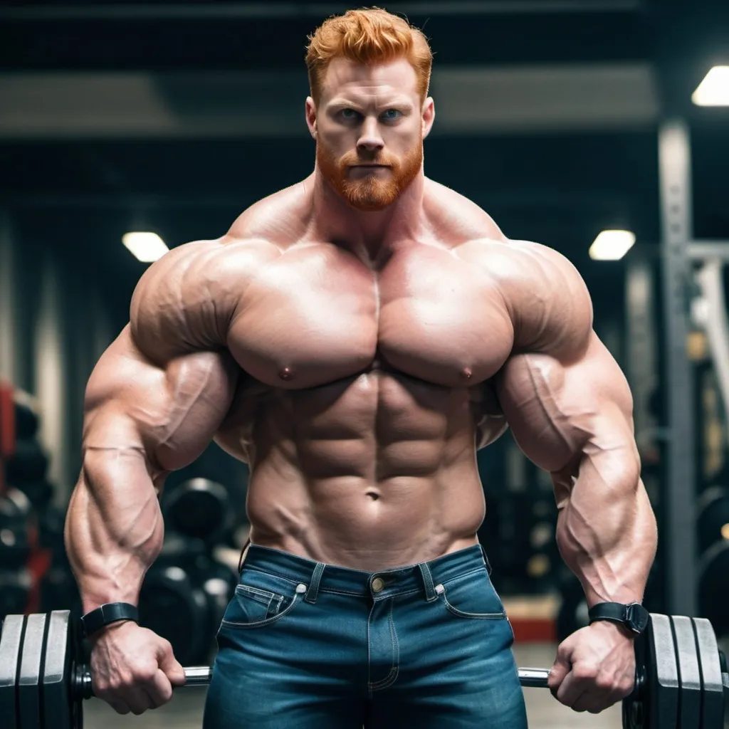 Prompt: Big huge giant strongest muscular mighty invincible super hero gay dream handsome daddy. Strong muscular man with giant size muscle. 100000 inch arm. 200000 inch chest. 800000000 kg. Tall. Big pumped chest, big muscular legs. Very wide shoulders, big round shoulders, strong, masculine, hairy, abs. Handsome, daddy, ginger. Strongest man alive. Chunky. Bulking. Fat. Realistic. Hottest man alive.