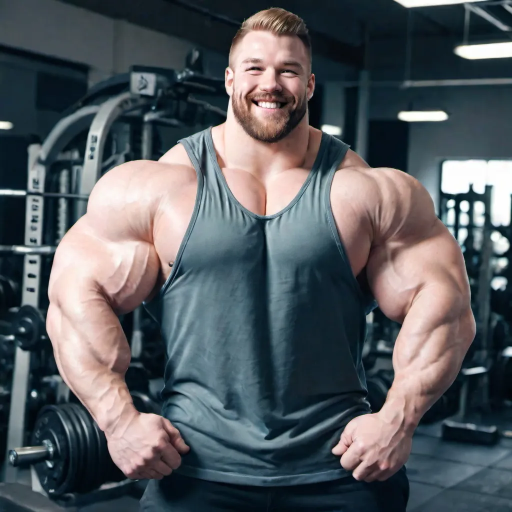 Prompt: Biggest bicep flex ever. Huge muscular bodybuilder with giant muscle, arm close up. 200 cm bicep flex. 300 kg. Super Tall. Very strong, hairy body. Handsome and masculine. Big muscles. Young, blonde, buff. Realistic, smiling, cute. Bulk. Chubby