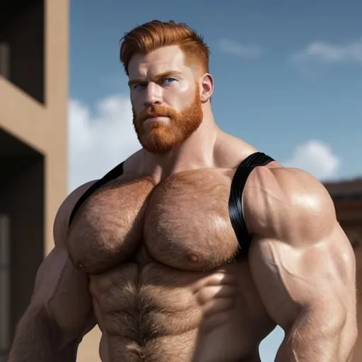 Prompt: Big huge massive military hairy handsome ginger strong daddy, extra masculine, big pumped pecs, big chest, big biceps, muscle morph getting bigger, super hero, masculine, v shape, small waist, wide big shoulders, fit, ripped, digital art, close up, strong, short hairs, highres, ultra-detailed, muscular, masculine, superhero, close-up, digital art,