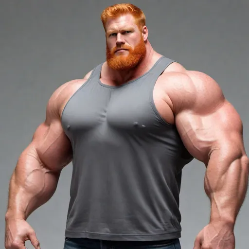 Prompt: Big huge extra iper ultra giant strongest muscular mighty super hero gay dream handsome daddy. Strong muscular man with giant size muscle. 100000 inch arm. 200000 inch chest. 800000000 kg. Tall. Big pumped chest, big muscular legs. Very wide shoulders, big round shoulders, strong, masculine, hairy, abs. Handsome, daddy, ginger. Strongest man alive. Chunky. Bulking. Fat. Realistic. Upper body view
