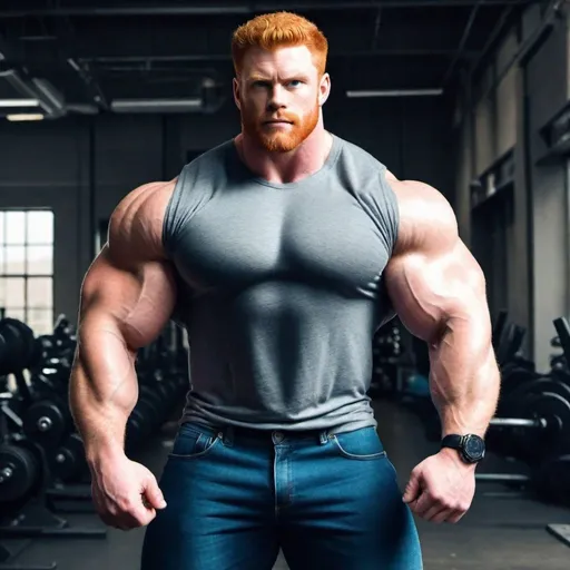 Prompt: Big huge giant strongest muscular mighty invincible super hero gay dream handsome daddy. Strong muscular man with giant size muscle. 100 inch arm. 200inch chest. 800 kg. Tall. Big pumped chest, big muscular legs. Very wide shoulders, big round shoulders, strong, masculine, hairy, abs. Handsome, daddy, ginger. Strongest man alive. Chunky. Bulking. Fat. Realistic. Hottest man alive.