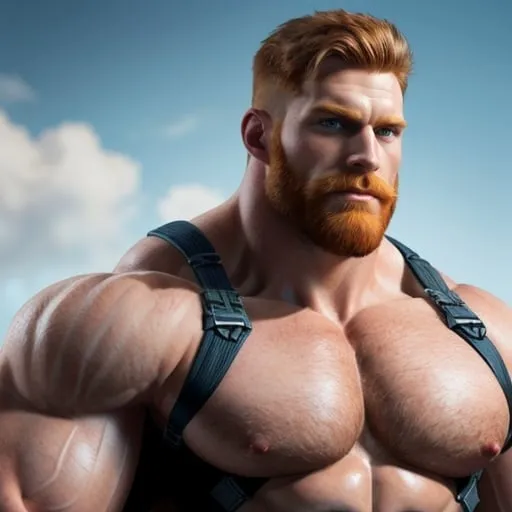 Prompt: Big huge massive military hairy handsome ginger strong daddy, extra masculine, big pumped pecs, big chest, big biceps, muscle morph getting bigger, super hero, masculine, v shape, small waist, wide big shoulders, fit, ripped, digital art, close up, strong, short hairs, highres, ultra-detailed, muscular, masculine, superhero, close-up, digital art,