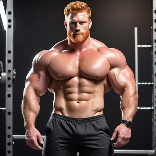 Prompt: sexiest huge massive big strongest muscular realistic mighty fitness model, gay dream handsome daddy. Strong muscular man with giant size muscle. 100000 inch arm. 200000 inch chest. 800000000 kg. Tall. Big pumped chest, big muscular legs. Very wide shoulders, big round shoulders, strong, masculine, hairy, abs. Handsome, daddy, ginger. V shape, wide shouldersStrongest man alive. Chunky. Bulking. Fat. Realistic. Upper body view