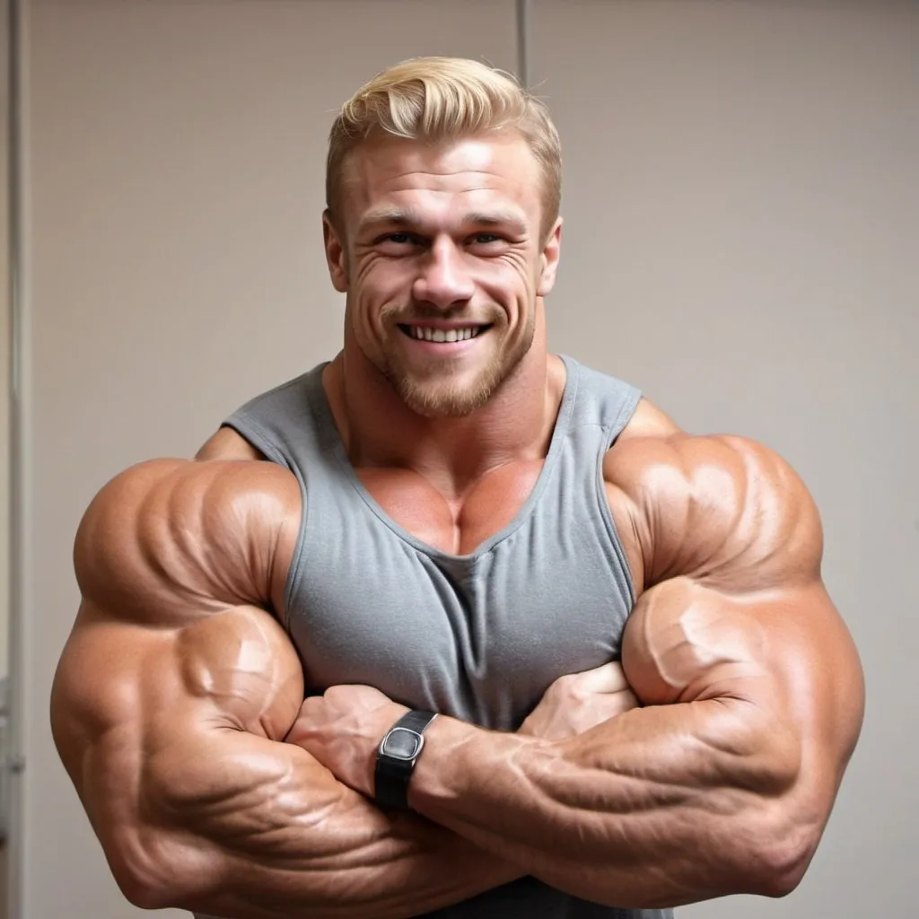 Biggest bicep flex ever. Huge muscular bodybuilder w...