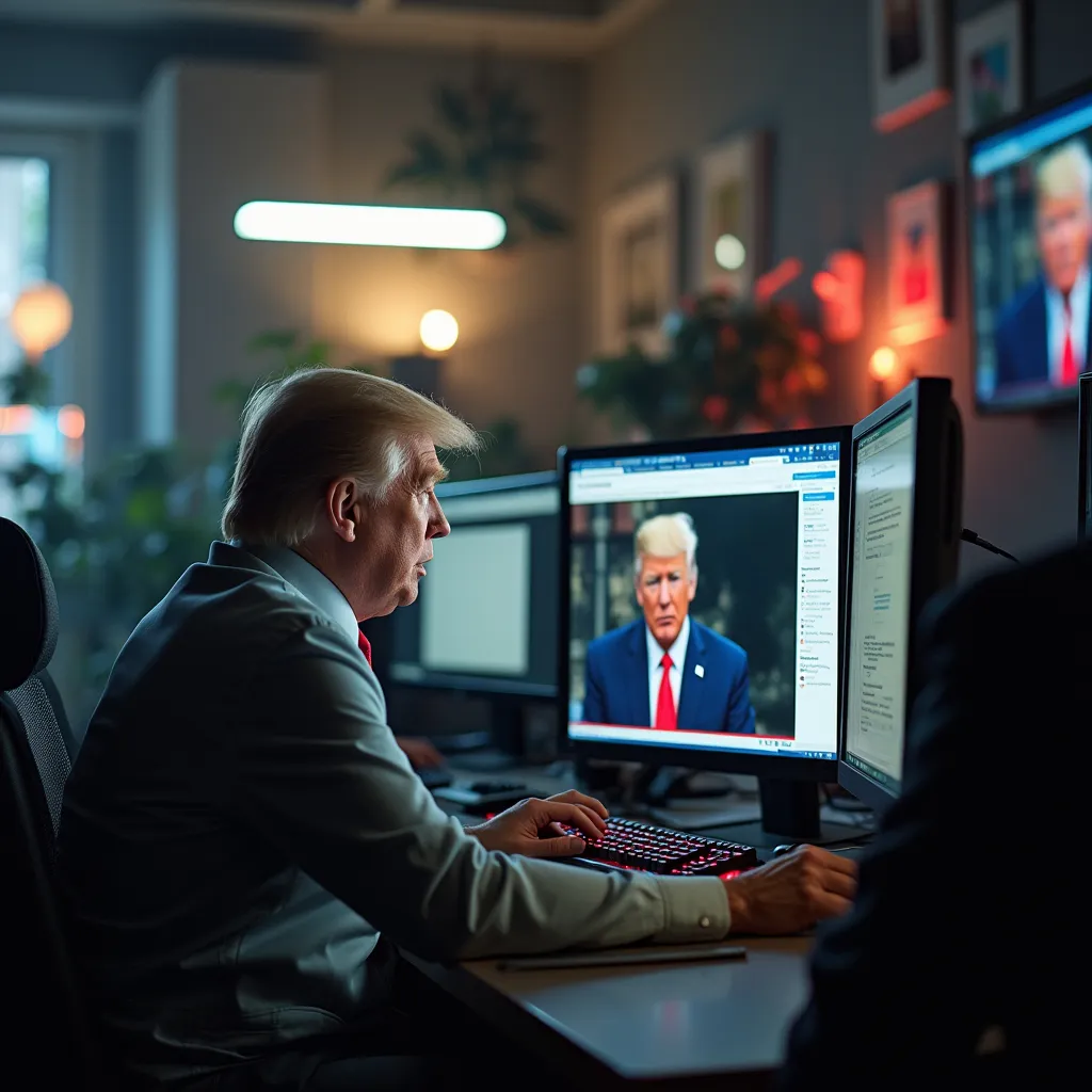 Prompt: People on computers making fake ai news about trump

