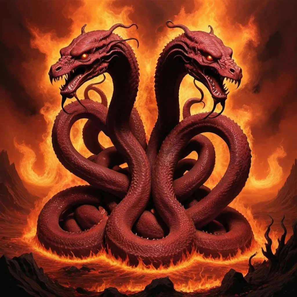 Prompt: 3 headed hydra in hell