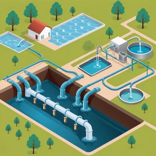 Prompt: Illustration depicting water supply and sewerage