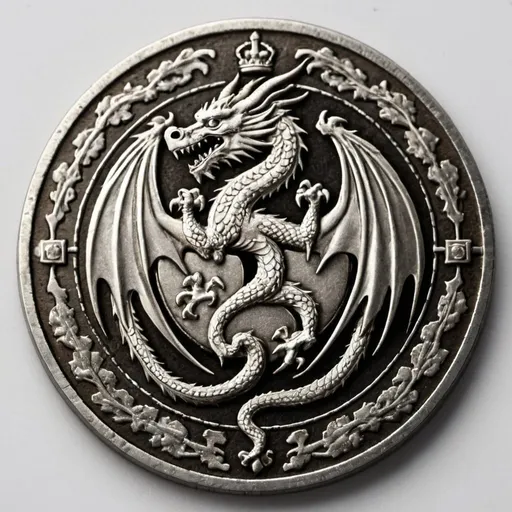 Prompt: A coin with a dragon coat of arms 