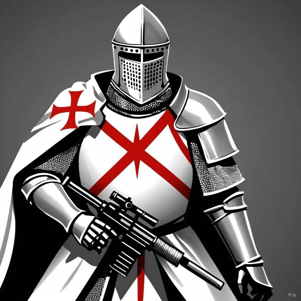 Prompt: Templar knight with gun