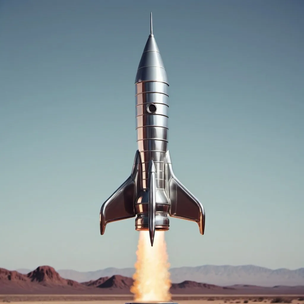 Prompt: skinny sleek silver 50s retro style rocket ship
