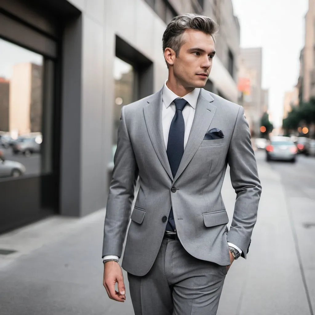 Prompt: Wearing a gray suit