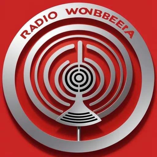 Prompt: The Radio Wonreba logo combines modernity with revolutionary symbolism. Against the background of a red circle, there is a silver, stylized radio antenna, with waves coming out of its top, creating a dynamic effect. In the center, there is the inscription "Radio Wonreba" in a modern but slightly rounded font, which aims to convey the spirit of friendly communication. The logo is dominated by the colors red, silver and gold, which refer to the colors of the flag of the People's Republic of Wonreba and symbolize strength, modernity and revolutionary zeal.