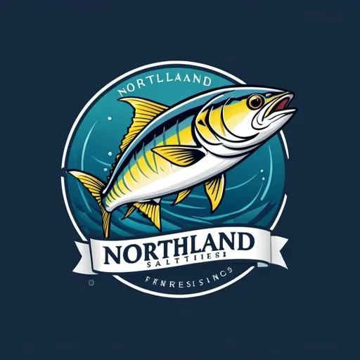 Prompt: We live in Northland, New Zealand and love our fishing. I'd like a logo for "Northland Salties". Use a Kingfish in the logo