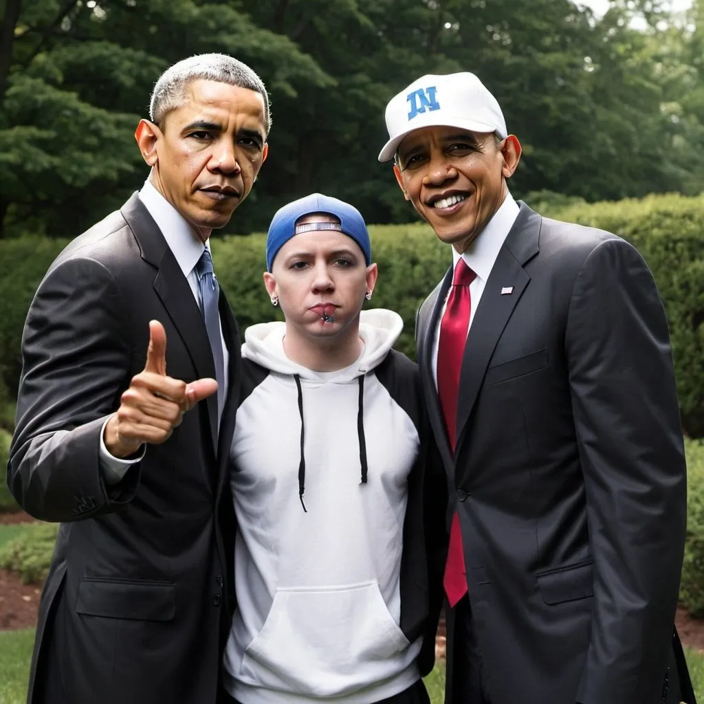 Prompt: Barack Obama as dre dre with sidekick danny solsman as eminem
