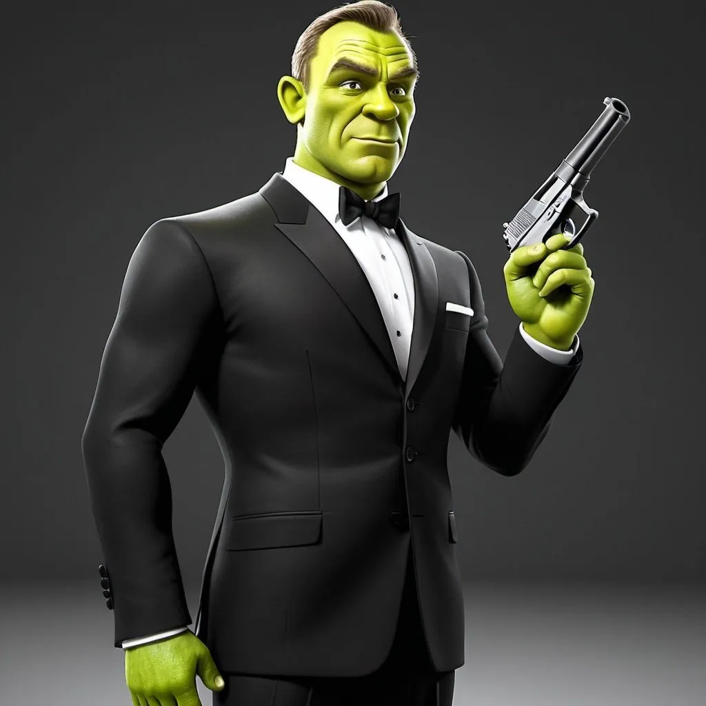 Prompt: James Bond in 3d Shrek style