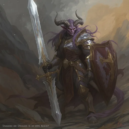 Prompt: dungeons and dragons tiefling paladin in medium armor and a giant greatsword who has a soft side