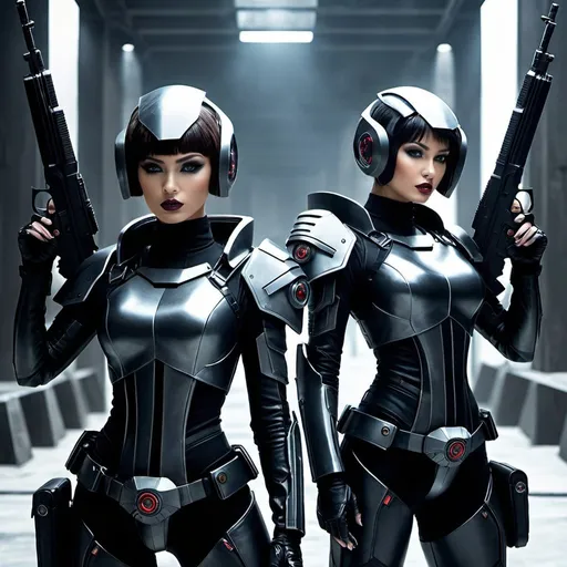 Prompt:  futuristic dark omnipotent amour super  soldiers with guns dystopian art 