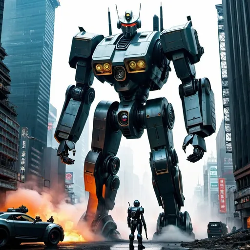 Prompt:  futuristic giant robot dystopian art 