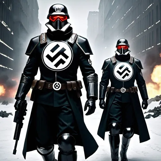 Prompt:  futuristic Nazi super soldiers dystopian art 