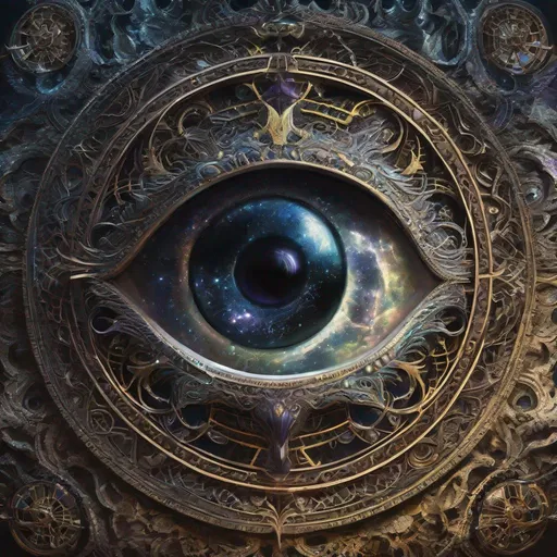 Prompt: observer of the universe infused with eldritch elements, fantasy art eye of azathoth 