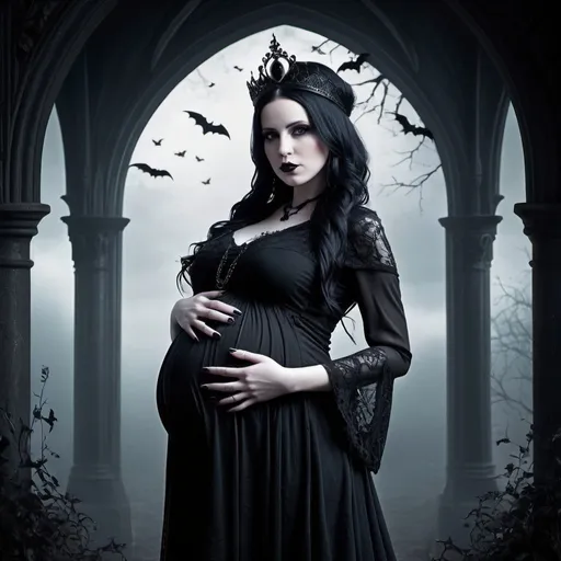Prompt: pregnant Gothic in a dark fantasy 