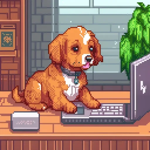 Prompt: A cute puppy Drooling on a laptop
