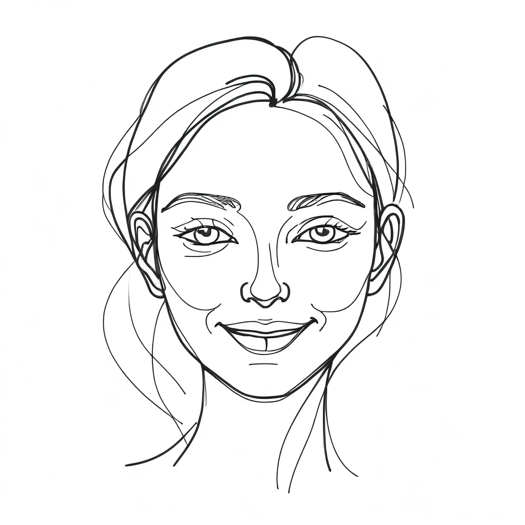 Prompt: One line art women face smiling unfinished minimalist sketch on white background 