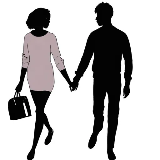 Prompt: draw a man and a woman walking and holding hands