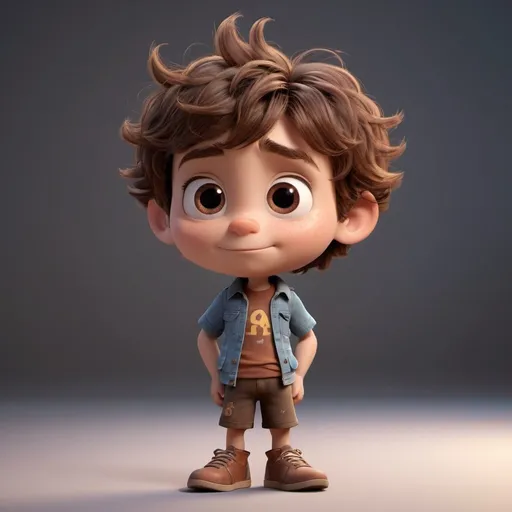 Prompt: Disney pixar character, 3d render style, small boy with brown messy hair named Buck cinematic colors