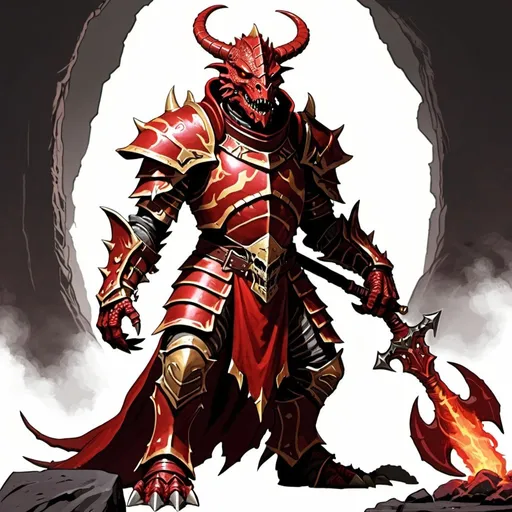 Prompt: Red Dragonborn Undead Warlock Paladin of Conquest Dungeons and Dragons
