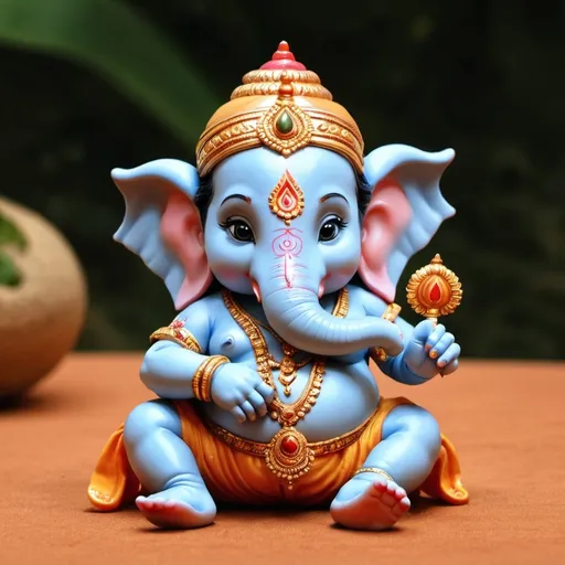 Prompt: baby ganesha in a playing  avatar
with magnifecient bagground