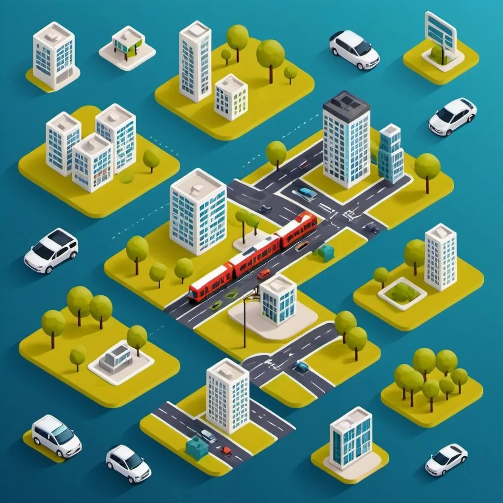 Prompt: icons representing mobility and urban planning