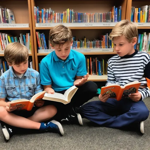 Prompt: The boys are reading books in the library