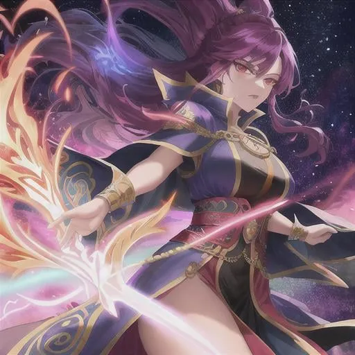 Prompt: Wind mage wielding fire magic, mystical fantasy landscape, vibrant and fiery color palette, flowing robes billowing in the wind, intricate details on magical staff, intense and powerful expression, high quality image, fantasy, mystical, vibrant colors, dynamic pose, detailed robes, elemental magic, atmospheric lighting
