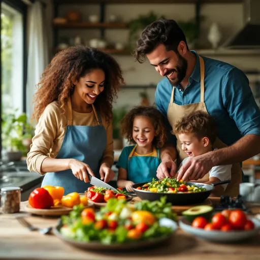 Prompt: Quick video showing a family cooking a plant-based dish
