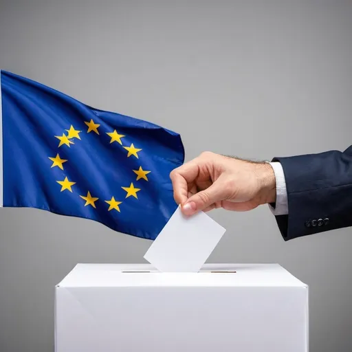 Prompt: european election hand that vote with eu flag
