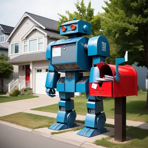 Prompt: a giant robot mailbox
