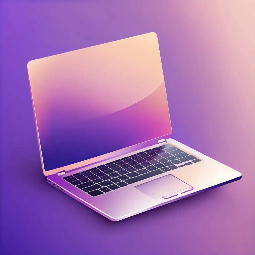 Prompt: an icon of a laptop, violet gradient background